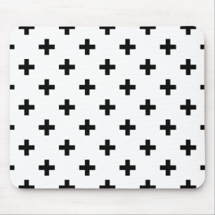 Black polka crosses on white mouse pad