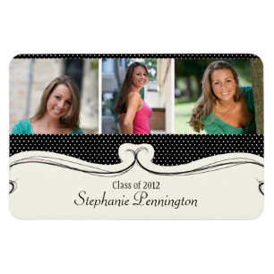 Black polka dot 3 photo custom graduation magnet
