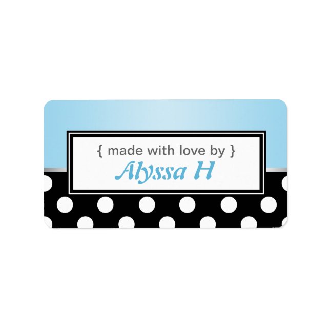 Black Polka Dot Blue Personalized Baking Labels (Front)