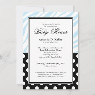 Black Polka Dot Blue Zebra Print Baby Shower Invitation
