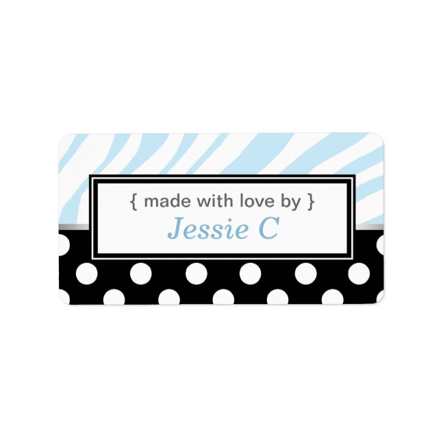 Black Polka Dot Blue Zebra Print Baking Labels (Front)