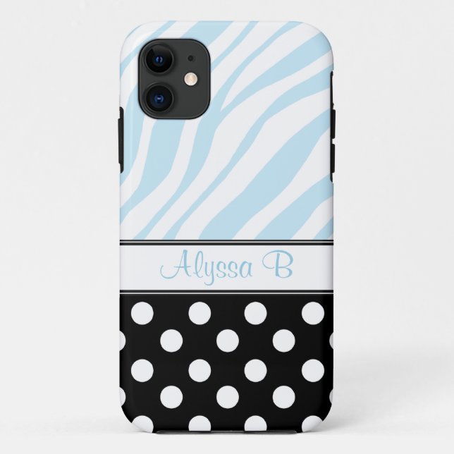 Black Polka Dot Blue Zebra Print iPhone 5 Case (Back)