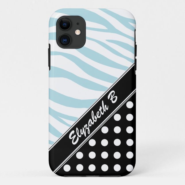 Black Polka Dot Blue Zebra Print iPhone 5 Case (Back)