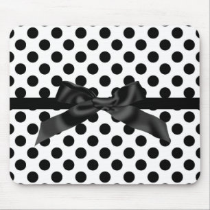 BLACK POLKA DOT BOW MOUSE PAD