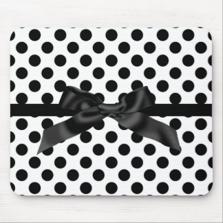BLACK POLKA DOT BOW MOUSE PAD