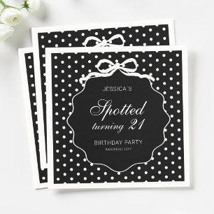 Black Polka Dot Bow Spotted Turning 21st Birthday Napkin