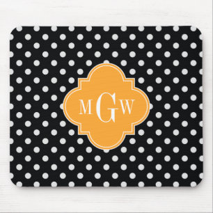 Black Polka Dot Cantaloupe Quatrefoil 3 Monogram Mouse Pad