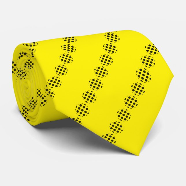 Black Polka Dot Circles Pattern On Yellow Colour Tie (Rolled)