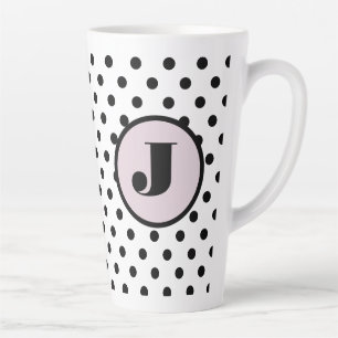 Black Polka Dot Custom Monogram Latte Mug