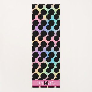 Black polka dot Gradient rainbow custom Monogram Yoga Mat