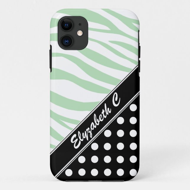 Black Polka Dot Green Zebra Print iPhone 5 Case (Back)