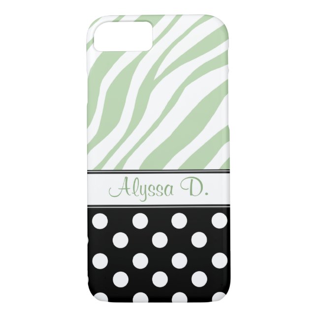 Black Polka Dot Green Zebra Print iPhone 7 Case (Back)