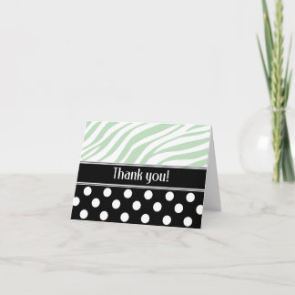 Black Polka Dot Green Zebra Print Thank You card