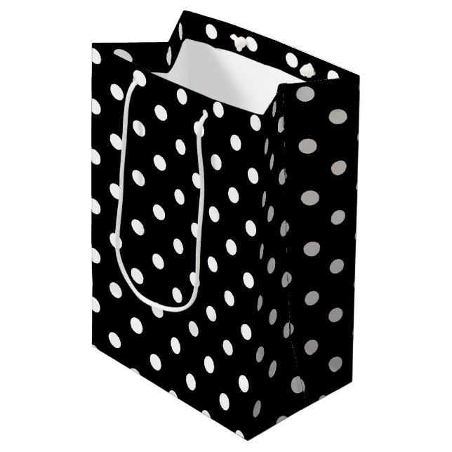 Black Polka Dot Medium Gift Bag (Front Angled)