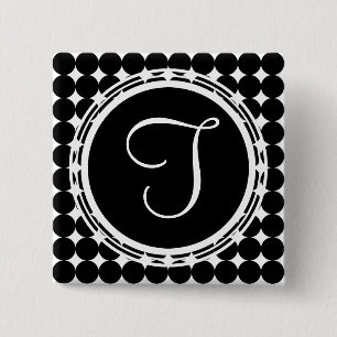 Black Polka Dot Monogram 2 Inch Square Button