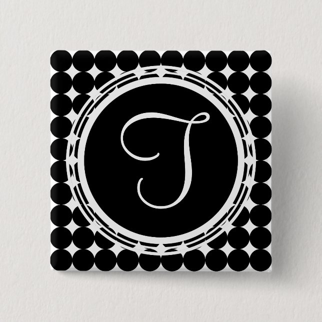 Black Polka Dot Monogram 2 Inch Square Button (Front)