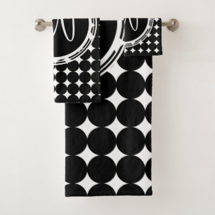 Black Polka Dot Monogram Bath Towel Set