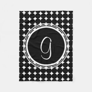 Black Polka Dot Monogram Fleece Blanket