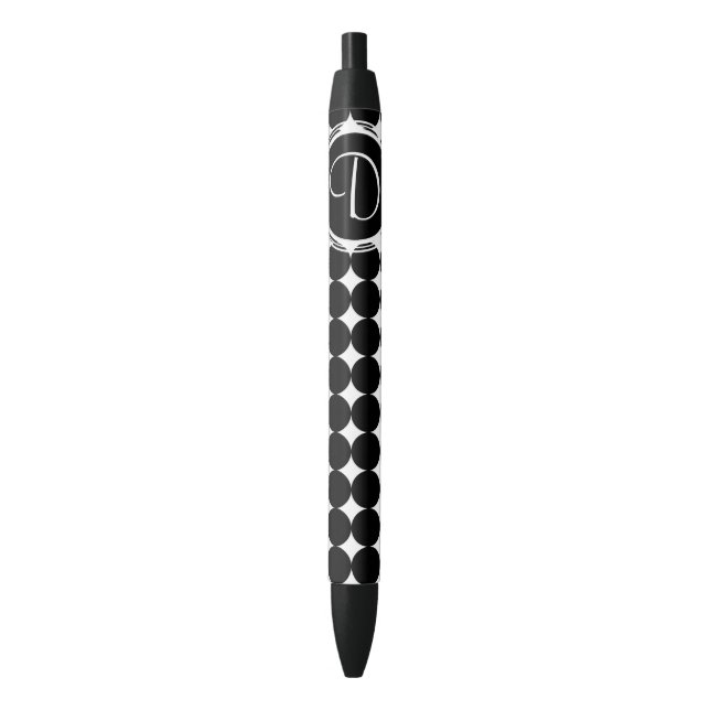 Black Polka Dot Monogram Ink Pen (Front Vertical)