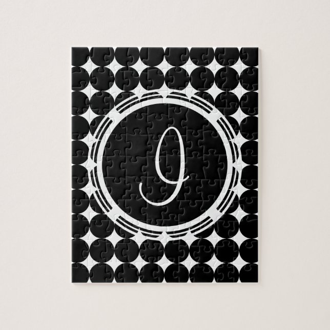 Black Polka Dot Monogram Jigsaw Puzzle (Vertical)