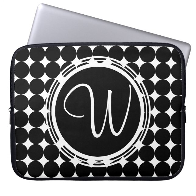 Black Polka Dot Monogram Laptop Sleeve (Front)