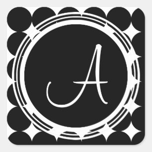 Black Polka Dot Monogram Square Sticker