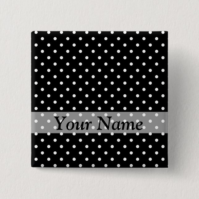 Black  polka dot pattern 2 inch square button (Front)