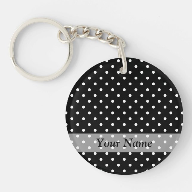 Black  polka dot pattern keychain (Front)