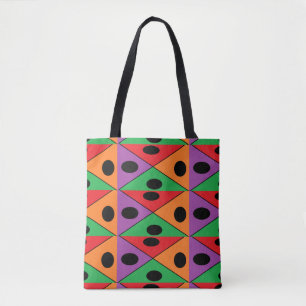 Black polka dot patterned tote bag