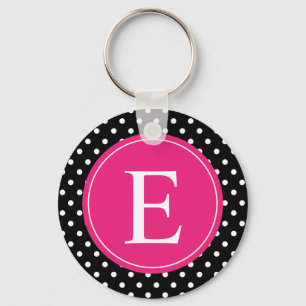 Black Polka Dot Pink Monogram Keychain