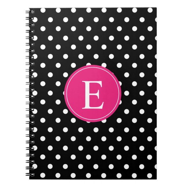 Black Polka Dot Pink Monogram Notebook (Front)