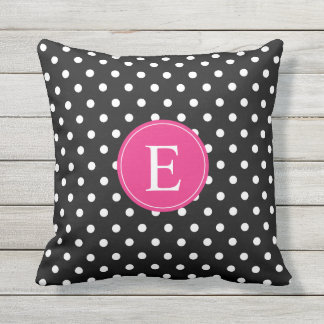 Black Polka Dot Pink Monogram Outdoor Pillow
