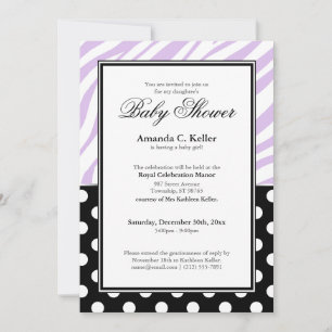 Black Polka Dot Purple Zebra Print Baby Shower Invitation
