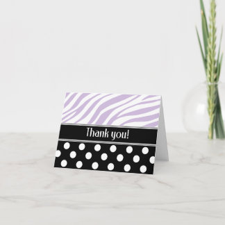 Black Polka Dot Purple Zebra Print Thank You card