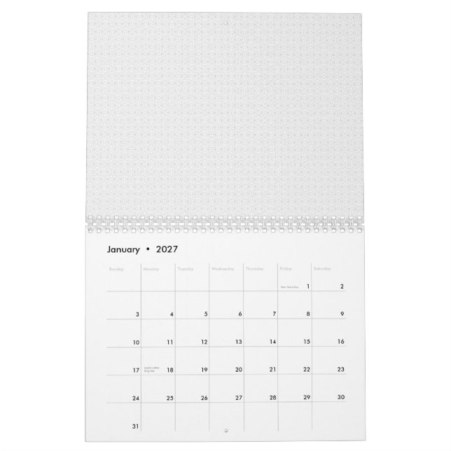 Black Polka Dot Seamless Pattern | Tiny Dots Calendar (Jan 2027)