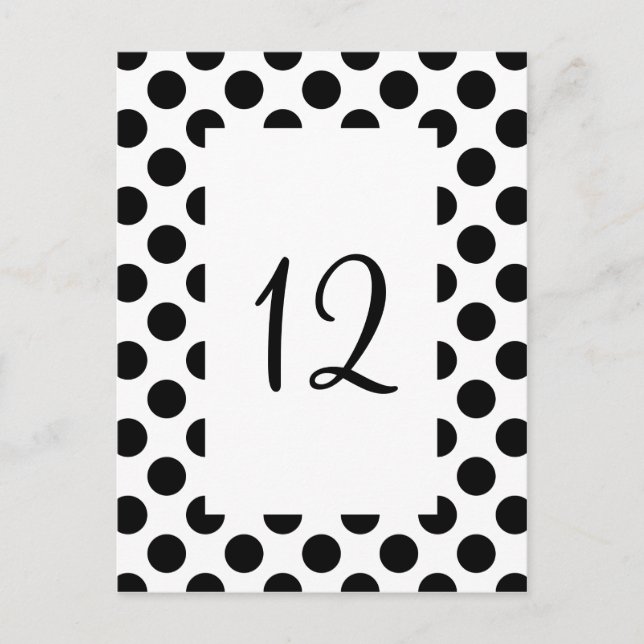 Black Polka Dot Table Number Postcard (Front)