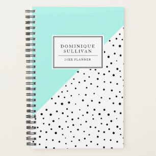 Black Polka Dots Aqua Blue Personalized Planner