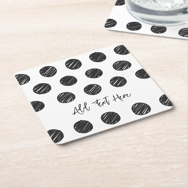 Black Polka Dots Artisan Hand drawn Timeless Fun Square Paper Coaster (Angled)