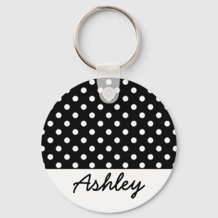 Black Polka Dots Custom Monogram Keychain