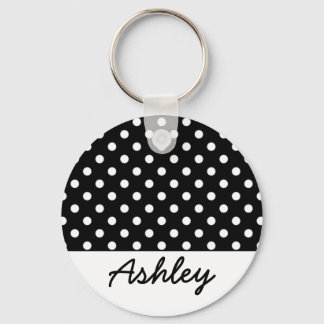 Black Polka Dots Custom Monogram Keychain