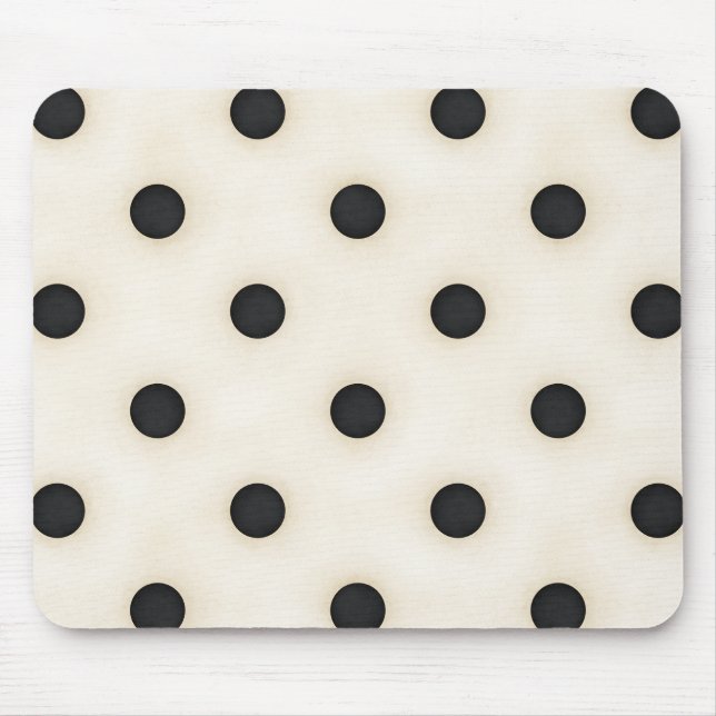 Black Polka Dots on Antique White Distressed Mouse Pad (Front)