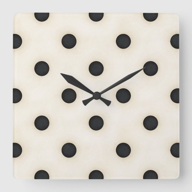 Black Polka Dots on Antique White Distressed Square Wall Clock (Front)