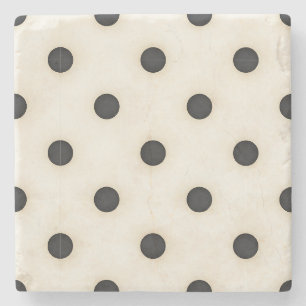 Black Polka Dots on Antique White Distressed Stone Coaster