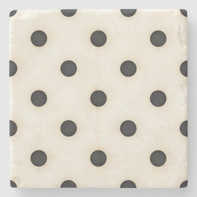 Black Polka Dots on Antique White Distressed Stone Coaster (Front)
