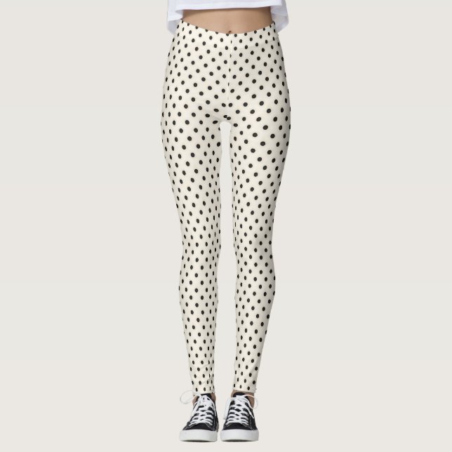 Black Polka Dots on Antique White Leggings (Front)