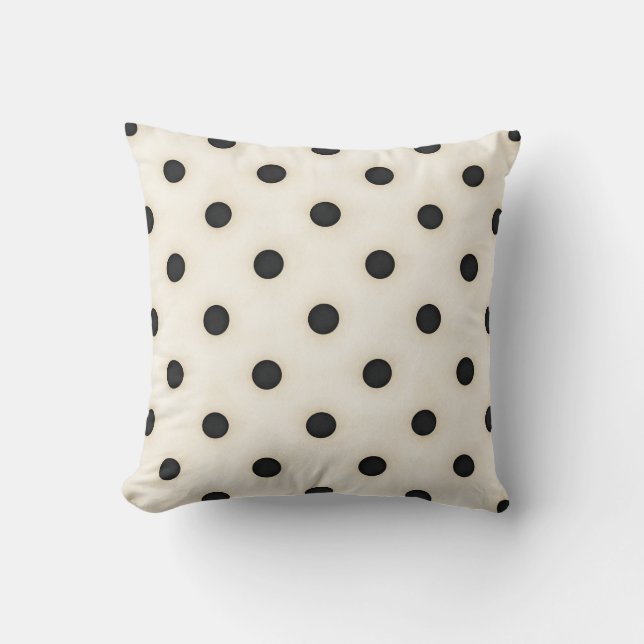 Black Polka Dots on Antique White Throw Pillow (Front)