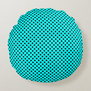 Black Polka Dots on Aqua Blue Round Pillow