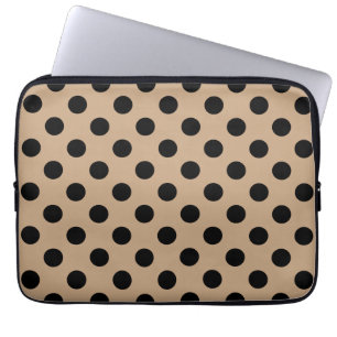 Black polka dots on beige laptop sleeve