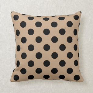 Black polka dots on beige throw pillow