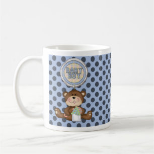 Black Polka Dots on Blue with Teddy Bear Coffee Mug